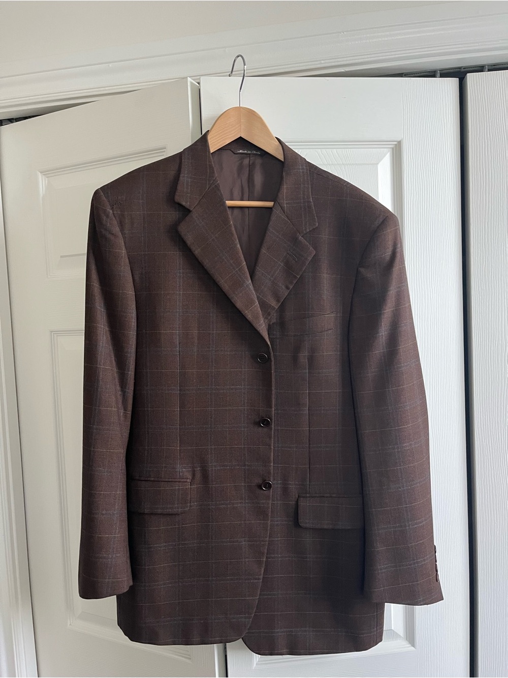 Canali Blazer Mens 44 Brown Plaid Super 120s Wool 3-Button Sport Coat Italy Made
